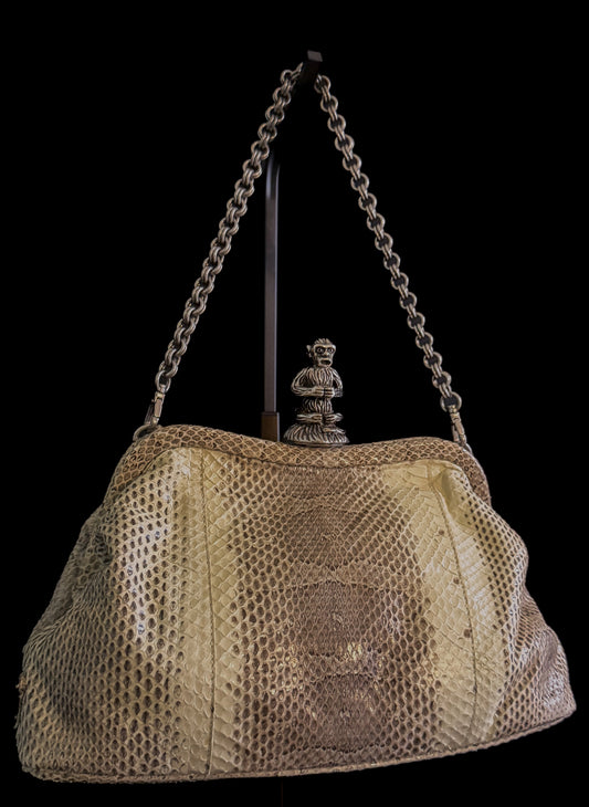 Prada Cipria Monkey Clasp Handbag Python