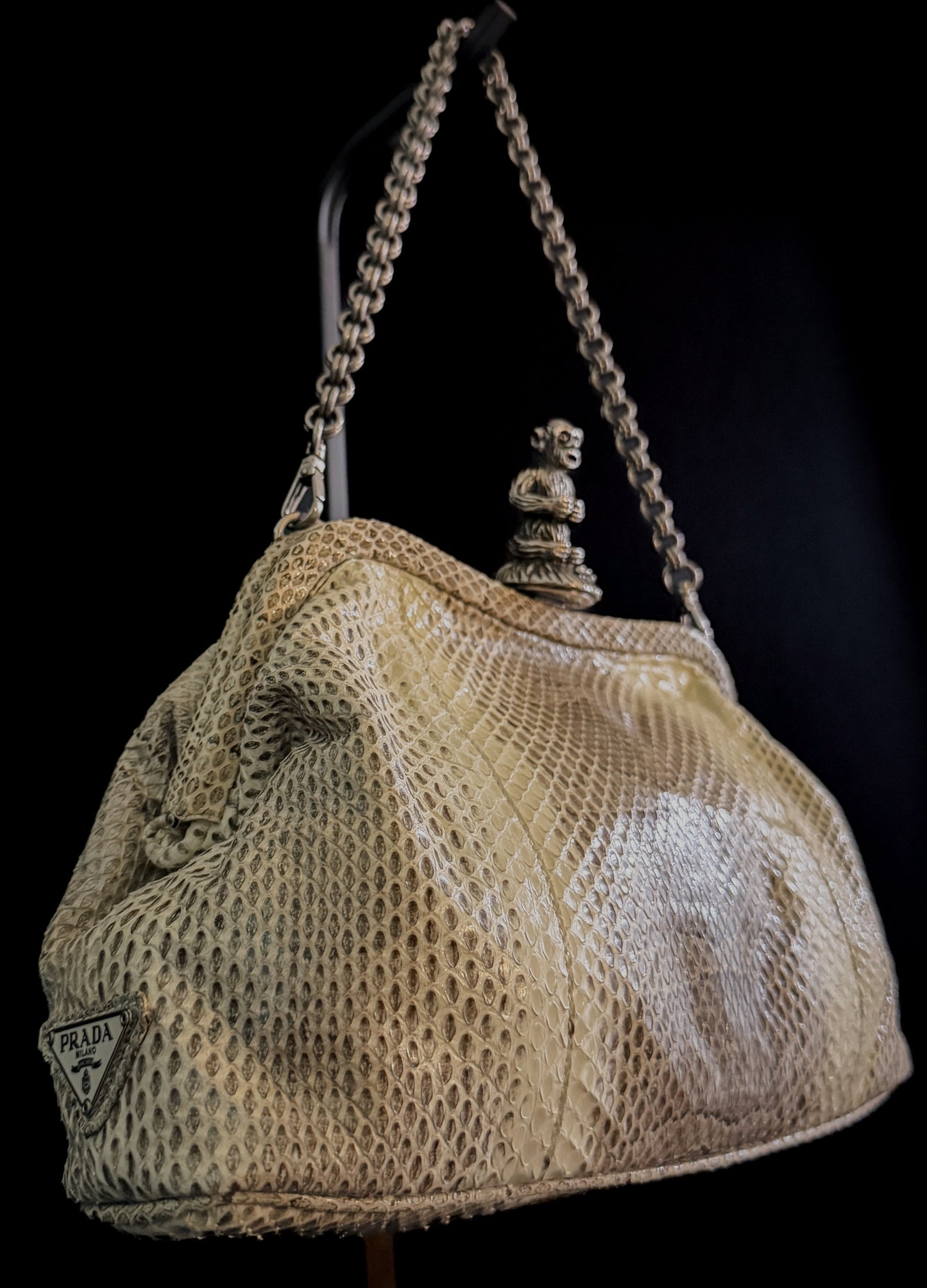 Prada Cipria Monkey Clasp Handbag Python