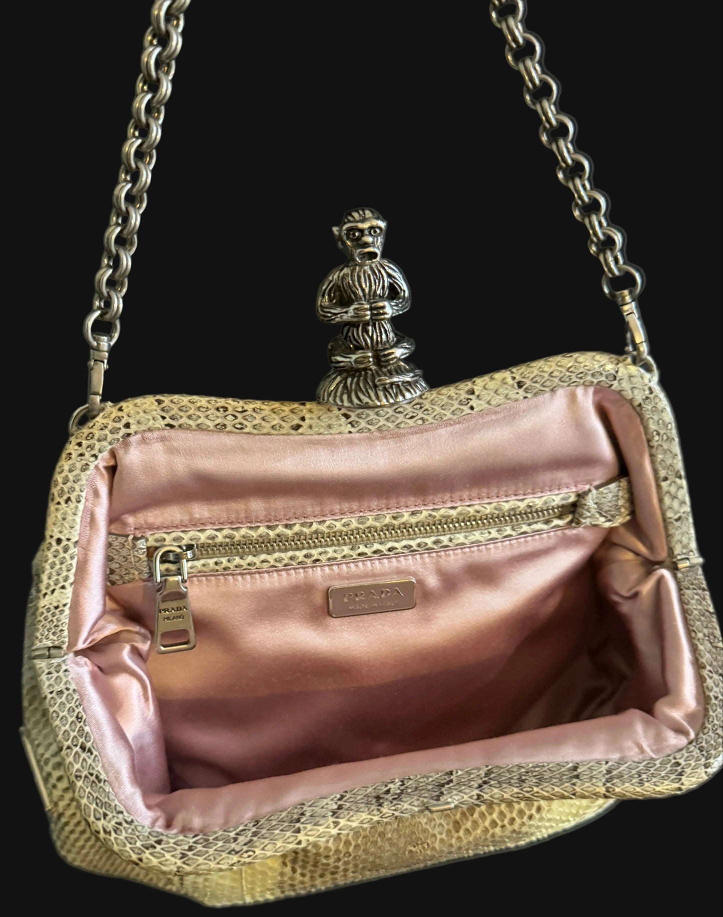 Prada Cipria Monkey Clasp Handbag Python